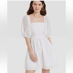 A New Day White Smocked Sundress with Puff Sleeves